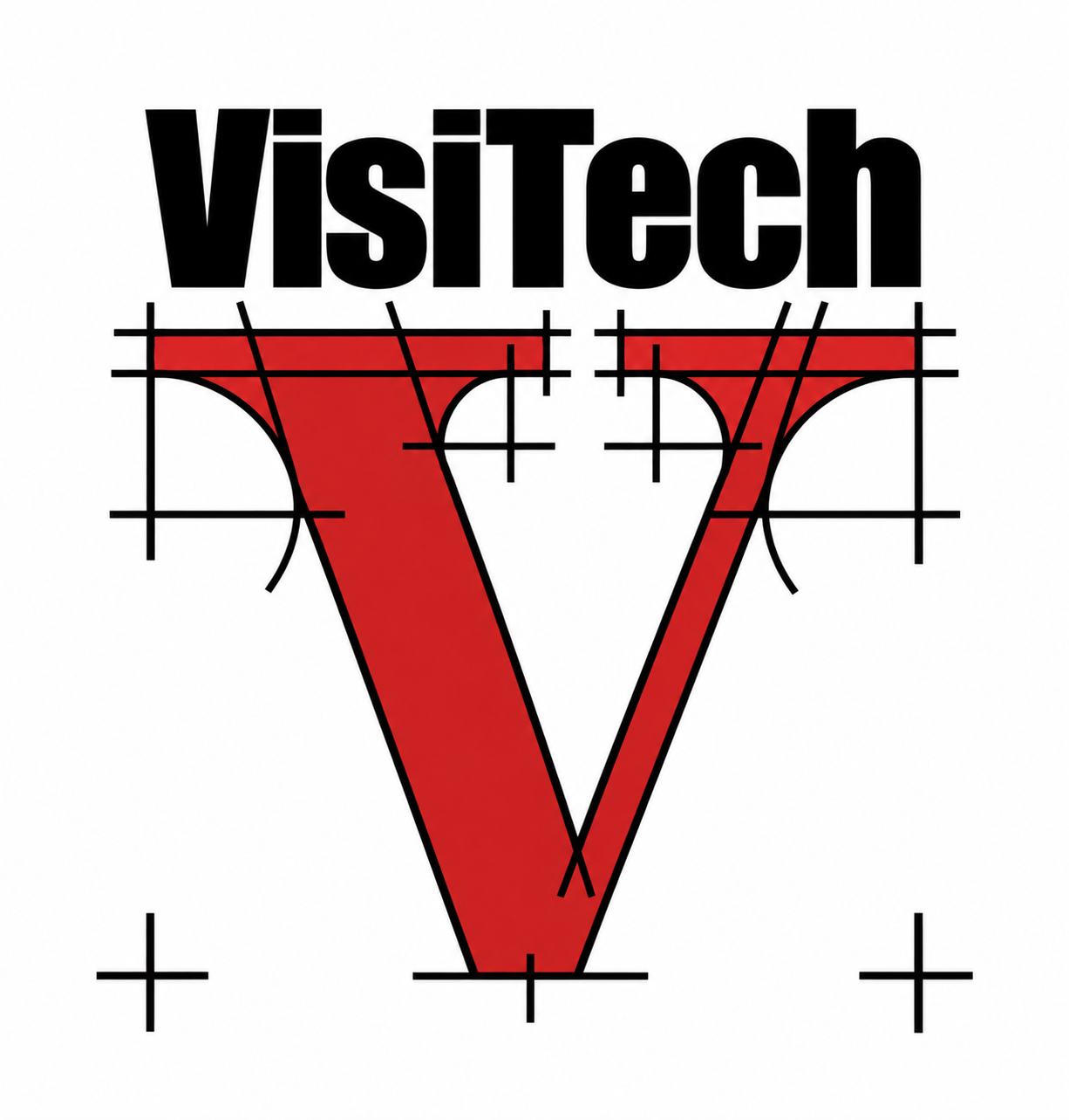 VisiTech logo with a red V and engineering drafting lines